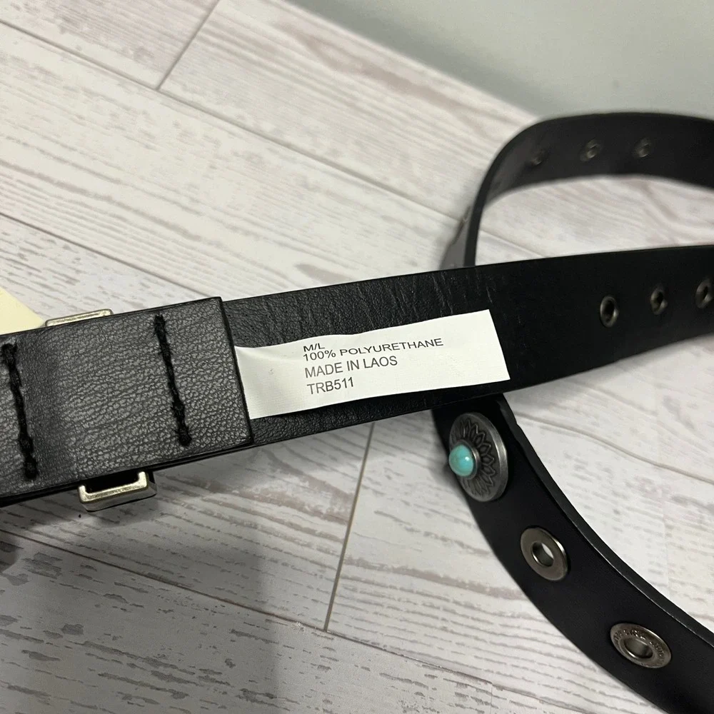 TRUE RELIGION Womens Stone Embellished Southwestern Faux Leather Black Belt M/L